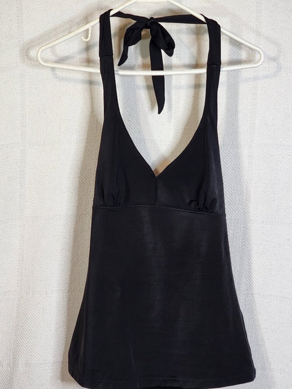 Mod Bod Swim Black Nylon Lycra Lined Poly Lycra Double Tie Cassy Halter Top Sz L
